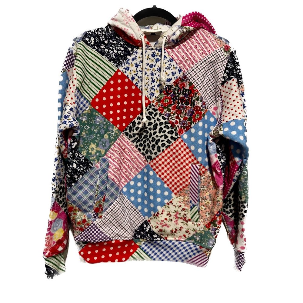 Teddy Fresh Quilted Floral Patchwork Hoodie Size Extra Small Unisex